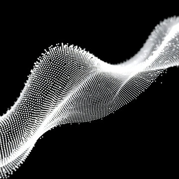 abstract generative point cloud thousands of tiny glowing white dots forming a 3D digital wave on black