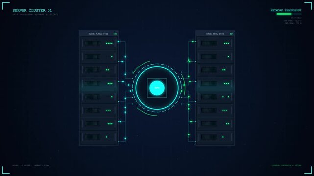 Cybersecurity server cluster processing data with holographic