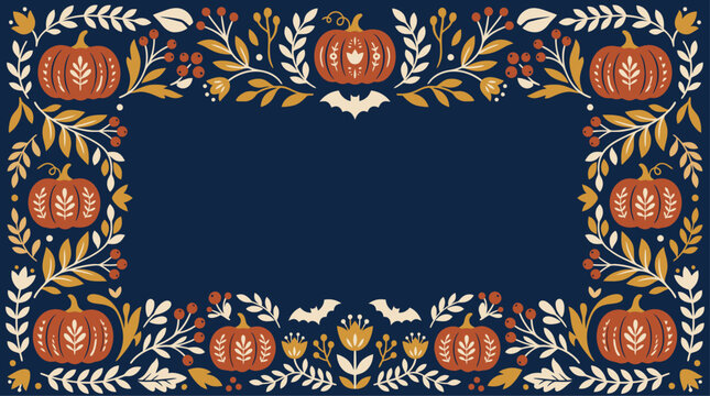 A beautifully designed halloween background vector featuring illuminated pumpkins autumn leaves and floral elements perfect for seasonal designs and festive celebrations