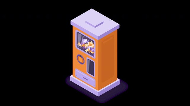 3D isometric Halloween candy vending machine animation isolated on transparent background with alpha channel for motion graphics and video editing compositing