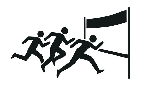 Business Runners Crossing Finish Line Competition Vector Silhouette