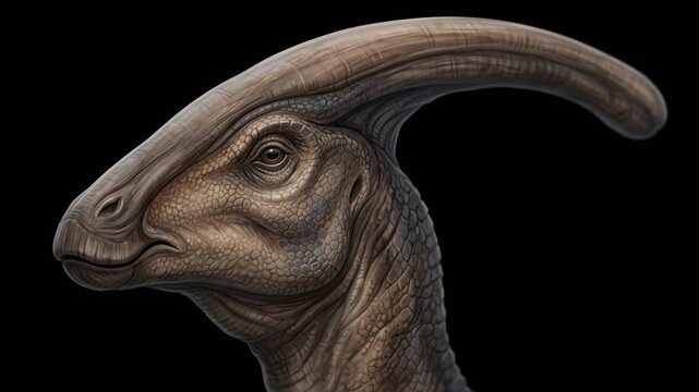 parasaurolophus dinosaur close up isolated on black background video