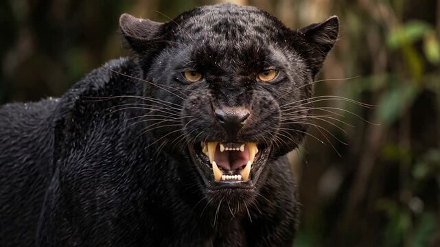 black panther snarling close up at morning light in kabini india video