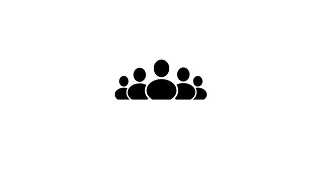 Black group of users icon on white background representing team collaboration, community network, leadership structure, human resources workforce, audience group, social connection, and organizational