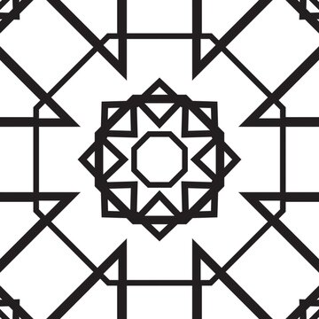 Black and White Geometric Line Art Vector, Seamless Repeating Octagram Star Pattern Page 
