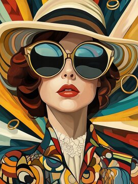 High fashion editorial portrait painting of an extravagant bohemian woman beautifully integrated with vibrant colorful flower prints wild animal textures and surreal krakelee styling