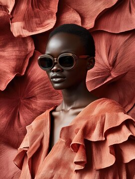 High fashion editorial portrait painting of an extravagant bohemian woman beautifully integrated with vibrant colorful flower prints wild animal textures and surreal krakelee styling