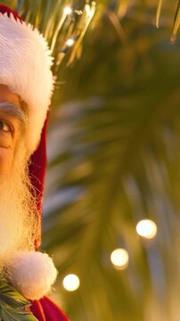 A person wearing a Santa Claus costume, ideal for holiday season and Christmas-themed ry