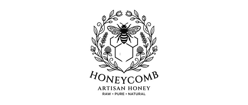 Artisan Honey Logo with Bee and Honeycomb
