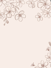 Fototapeta premium Hand drawn brown line art flowers adorn a soft pink blank background