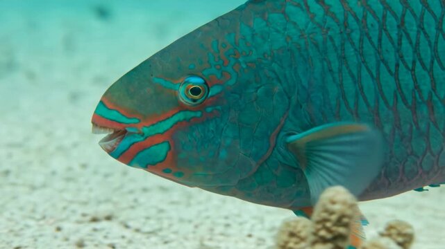 parrotfish close up underwater at morning light in great barrier reef australia video
