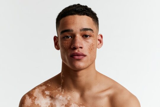 Studio portrait of a man with vitiligo radiating confidence and self-acceptance