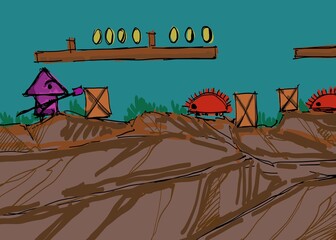 Sketch arcade game level. The picture is painted by hand on a tablet. © neurostructure