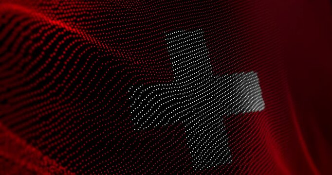 Switzerland flag waving pixel. Swiss blowing banner cyber attack hack and security concept animation.