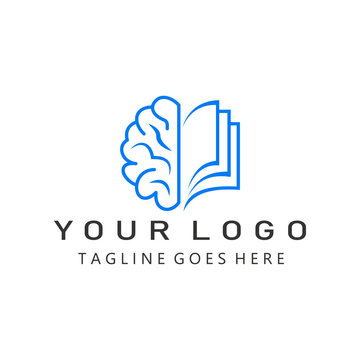 Smart blue brain book logo combining human cognitive organ and open pages structure perfect for educational platforms research institutes mental training services and psychological development brand 