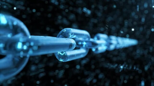 Digital blockchain network connection abstract 3D animation with glowing data links and cyber security technology background