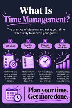 Time management infographic with goals and task priorities