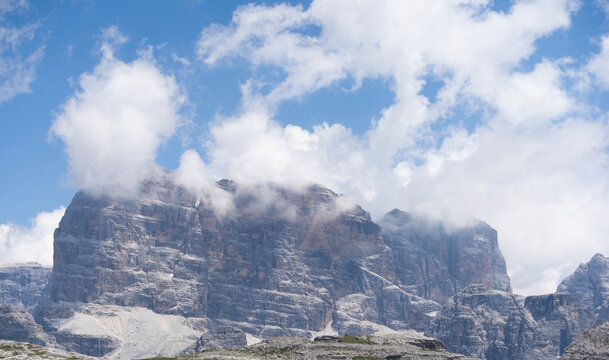 rugged mountain landscape under stormy sky