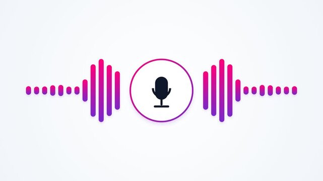 Digital voice waveform and microphone icon representing audio input and sound waves.