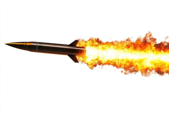 Rocket launching with flames and smoke during flight
