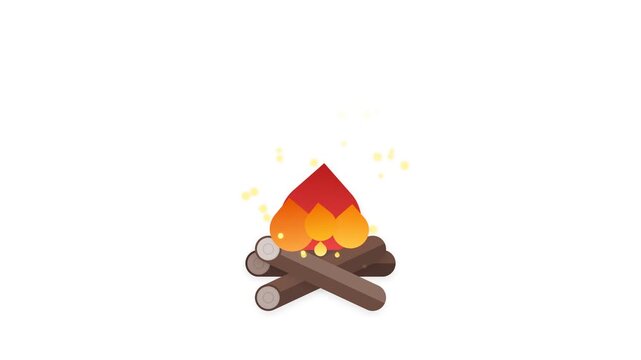 A stylized campfire with logs burning and sparks floating in the air.