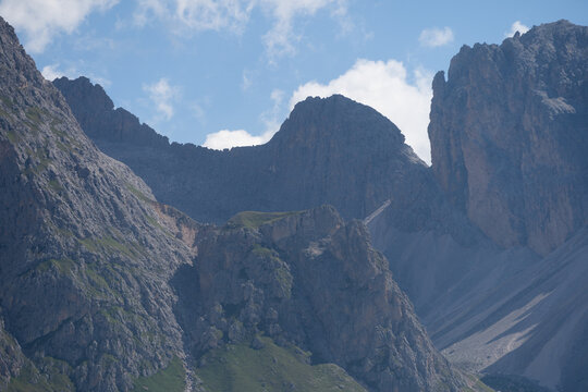 Panoramic view of the mountain. Italian Dolomites. Alpe di Cisles, Seceda Ridgeline, Dolomiti , Pieralongia, Col Raiser