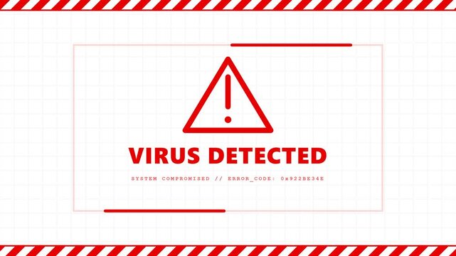 Computer virus detected warning sign with error code and system compromised message