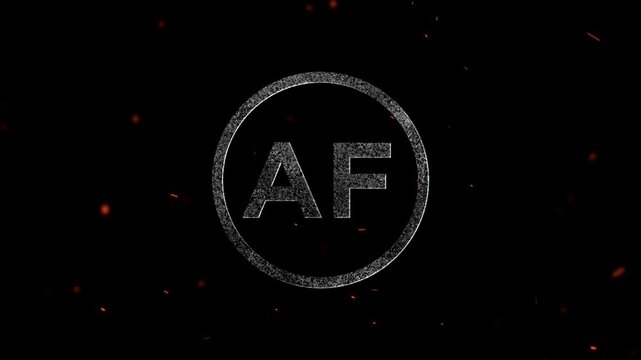 Glowing particle effect logo design featuring letters af inside a circular frame with embers