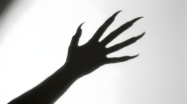 This eerie and captivating image showcases a dramatic shadow of a claw like hand perfect for halloween themed designs evoking a sense of mystery and