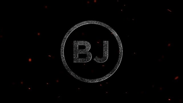 Initials BJ inside a glowing circle surrounded by floating ember particles