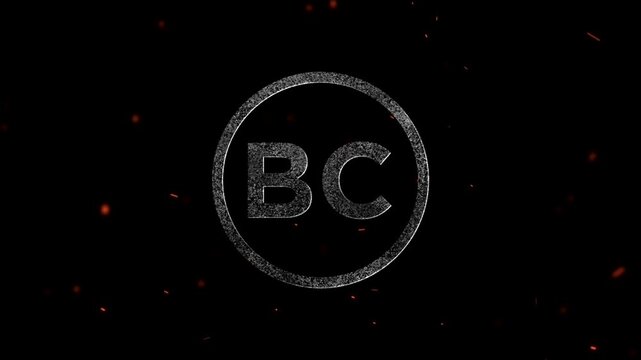 Letters BC inside a circular emblem formed by glowing particles and floating embers