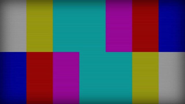 Television color bars test pattern with retro CRT scanline glitch effect