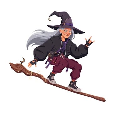 halloween witch with a broom