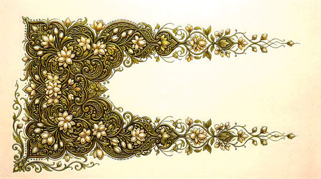 Ornate Vintage Gold Floral Border with Filigree Scrollwork on Parchmen