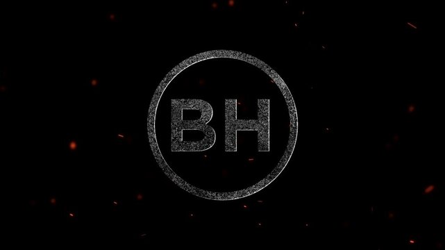 The letters BH inside a circular frame created with digital particles