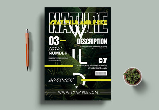 Modern Botanical Nature Magazine Cover Template Design Layout