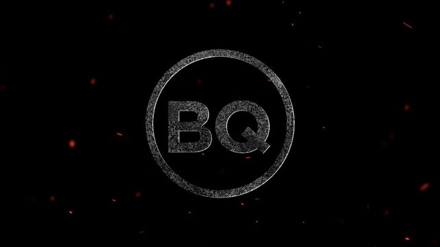 The letters BQ inside a circular frame created with glowing light particles and dust