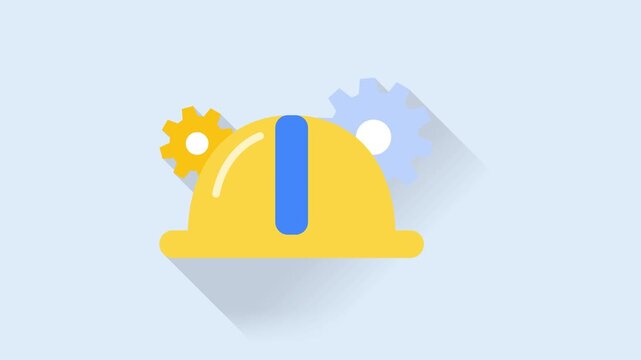 Hard hat with turning gears long shadow animation loop