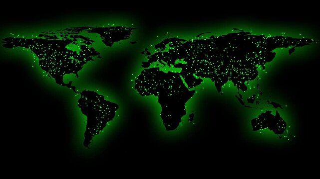 World map animation illuminates interconnected metropolitan hubs. Global logistics transport tracking coordinates guide world map animation. Worldwide networks use map.