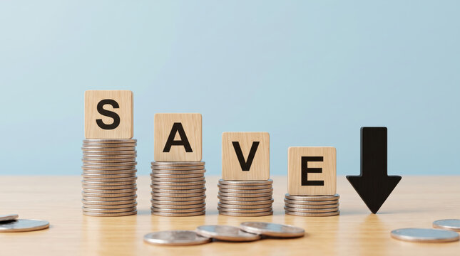 Coins stacked decrease saving falls. Finance investment recession crisis. money budget saving expense, value reduction down decayed, risk loss