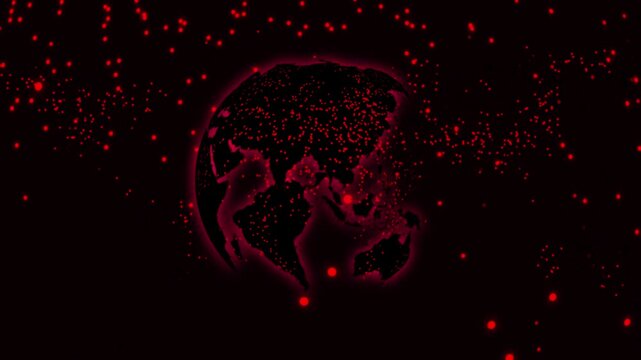 Digital globe animation illuminates international network nodes. Planetary telecommunication telemetry routes across digital globe animation. Satellite teams use globe.