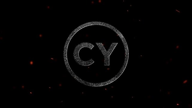 Abstract artistic logo design with the letters CY inside a circular frame surrounded by glowing floating embers