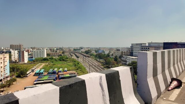 Tirupati City and Railway Tracks Viewed from Garuda Varadhi Flyover, Andhra Pradesh, India
