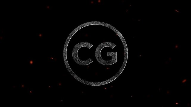 Glowing abstract initials CG logo symbol inside a circular border with flying ember particles
