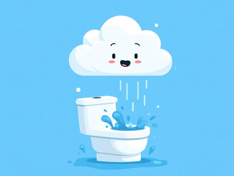 Cute cloud raining into toilet illustration