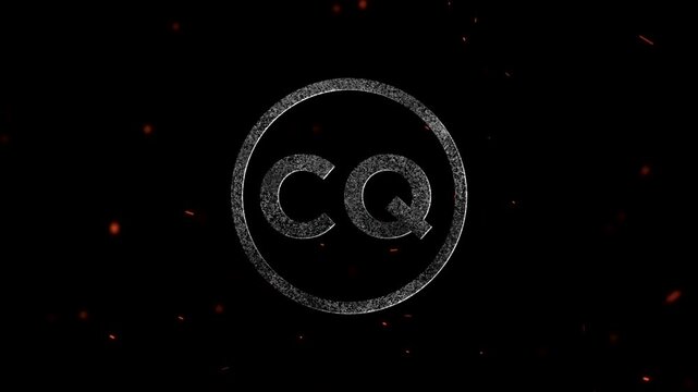 Glowing particle effect forming the capital letters CQ inside a circle frame