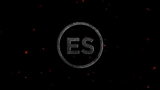 Glowing particle effect letter es inside a circular frame with floating embers