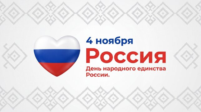 Russia National Unity Day November 4 Banner with Flag Heart