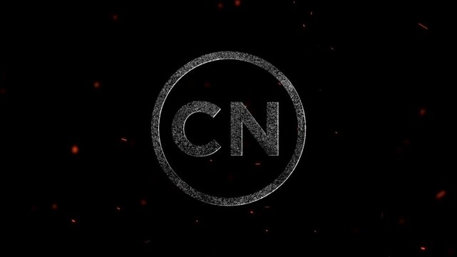 Glowing particle letter monogram logo design featuring the letters CN inside a circular frame
