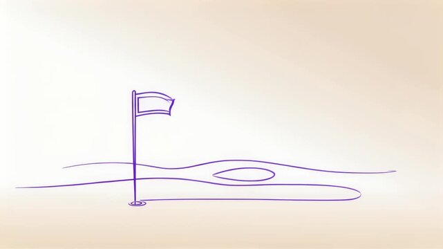 Purple Line Drawing of Golf Flag on Green with Abstract Terrain Background